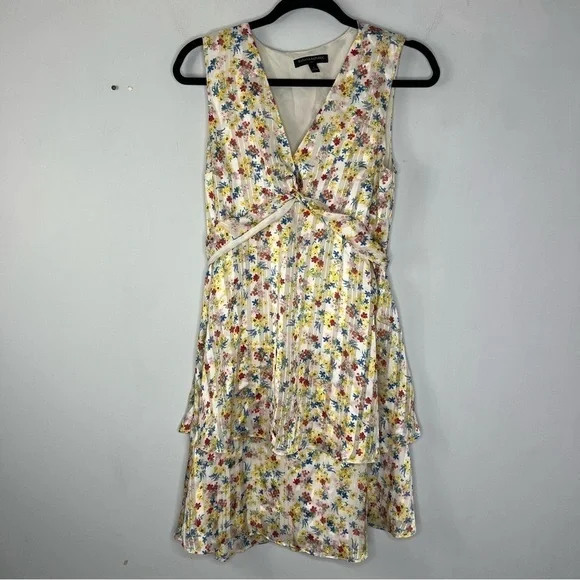 Banana Republic Size 6 Twist Knot Front Layered Microfloral Mini Dress - Picture 1 of 4
